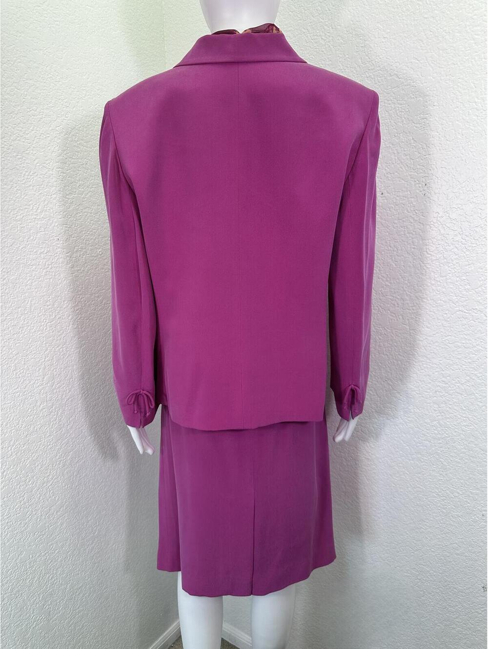 Sz 16P Kasper ASL Fuschia Pink Silk Suit Blazer Pencil Skirt Business - Picture 4 of 9